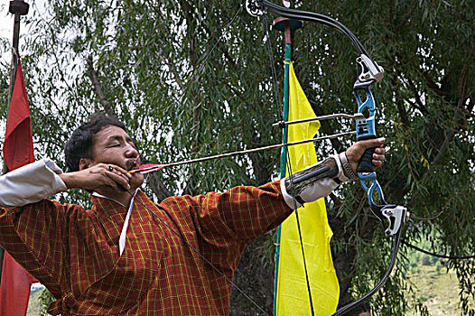 不丹,男人,练习,射箭