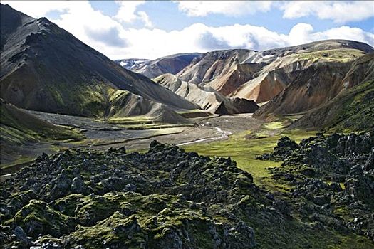 黑色,火山岩,彩色,山峦,靠近,兰德玛纳,冰岛,欧洲