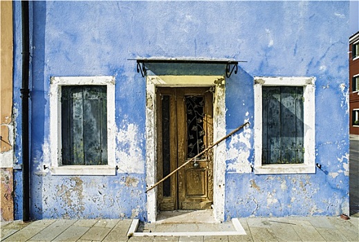 鲜明,蓝色,房子,威尼斯