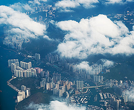 香港,天际线,风景,飞,飞机