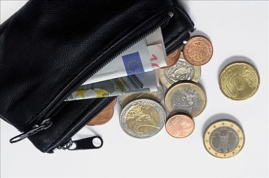 黑色,皮夹,欧元硬币,货币,钞票,钱