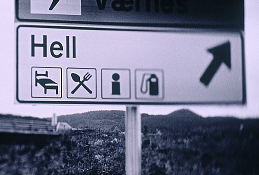 路标,城镇,地狱,特隆赫姆,挪威