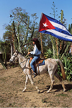 女人,骑马,卡马圭,古巴