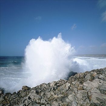 海浪,岩石海岸,阿尔加维,葡萄牙