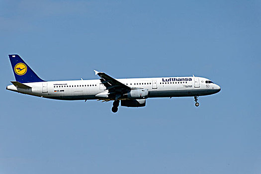 汉莎航空公司,空中客车,降落,靠近,机场,慕尼黑,上巴伐利亚,德国,欧洲