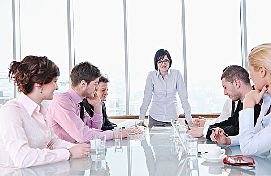 年轻,商务人士,团队,会面,会议室,新,概念,问题