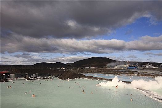 人,浴,地热,沐浴,靠近,雷克雅未克,地热发电站,冰岛