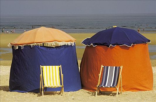 海滩,伞,橙色