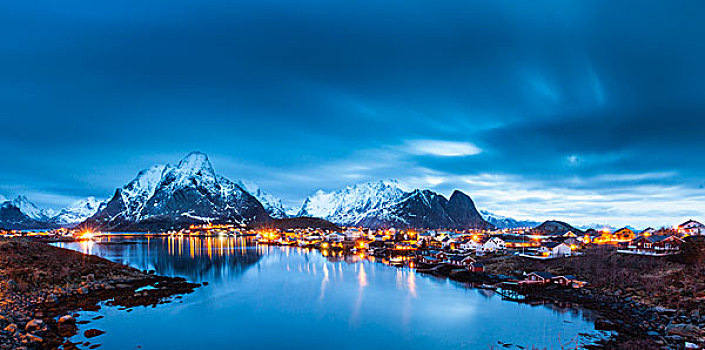 渔村,瑞恩,冬天,罗弗敦群岛,挪威,欧洲