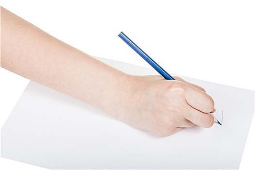手,蓝色,铅笔,纸张