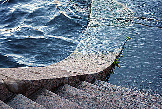 石头,台阶,涅瓦河,彼得斯堡,水位,向上,季节,洪水