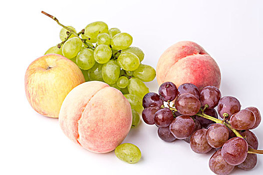 新鲜的水果,葡萄和桃子,苹果