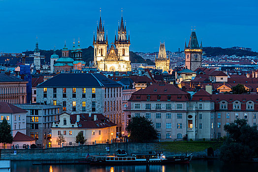 风景,俯视,塔,屋顶,历史,中心,布拉格,捷克共和国,欧洲