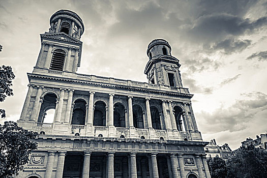 建筑,罗马天主教,教堂,巴黎,黑白,旧式,照片