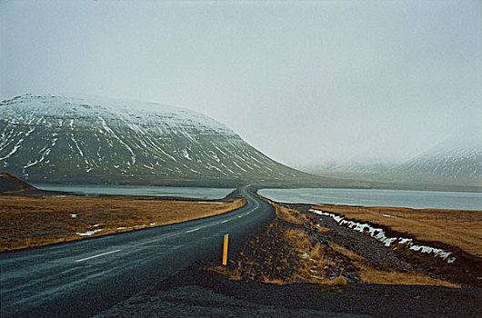 遥远,乡村道路,桥,上方,湖,韦斯特兰德,冰岛