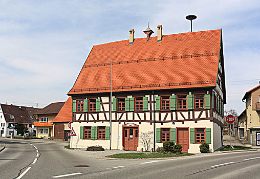市政厅,半木结构,区域,巴登符腾堡,德国,欧洲
