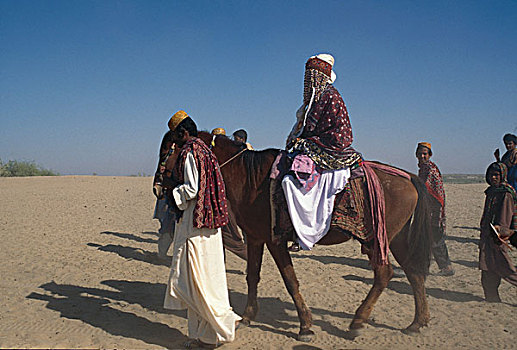 新娘,新郎,道路,房子,信德省,省,巴基斯坦,四月,2005年