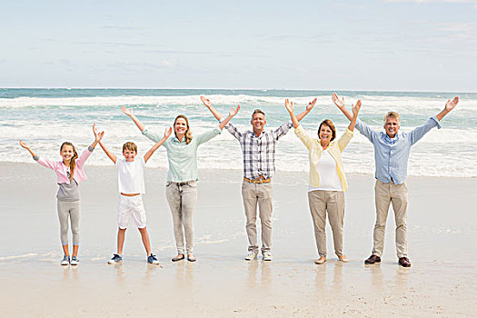 家庭,站立,旁侧,一个,海滩