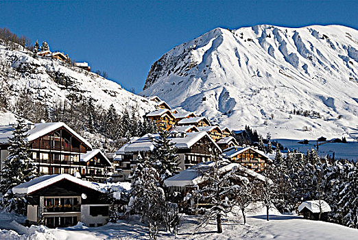 法国,阿尔卑斯山,上萨瓦省,冬天