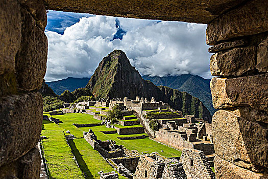 看穿,石头,结构,开着,俯视,马丘比丘,秘鲁