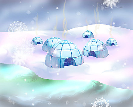 极地,雪景,圆顶小屋