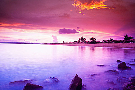 巴厘岛,印度尼西亚,流行,海边渡假村,海浪,位置,库塔,漂亮,日落