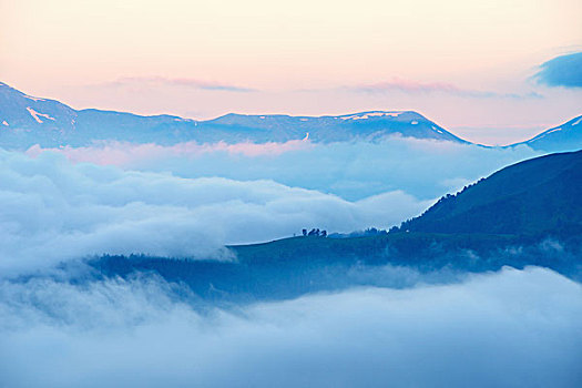 山,高处,云,日出,乔治亚