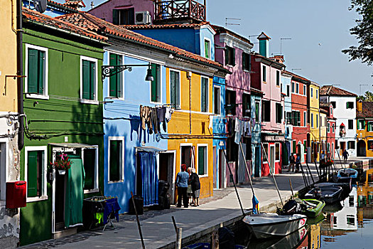 布拉诺岛,涂绘,房子,威尼斯,世界遗产,威尼西亚,意大利,欧洲