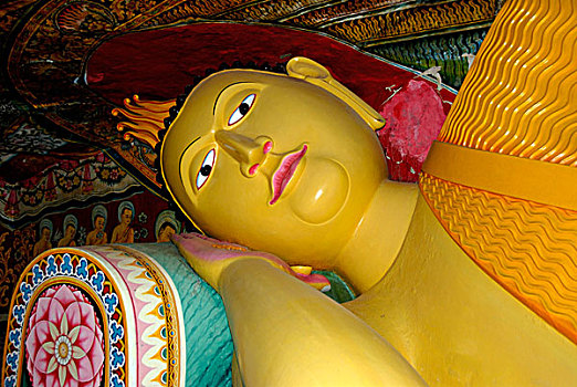 佛教,黄色,雕塑,佛,卧佛,洞穴,庙宇,斯里兰卡,南亚,亚洲