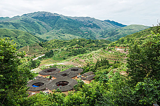 风景,土楼,建筑,乡村,少数民族,建造,世纪,永定,福建,中国