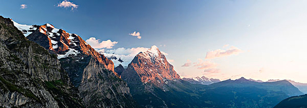 局部,贝塔峰,艾格尔峰,顶峰,日落,伯尔尼阿尔卑斯山,瑞士