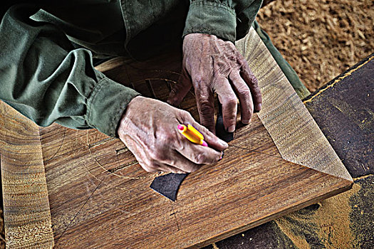 手,木匠,测量,厚木板