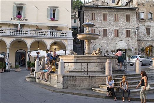 喷泉,历史名城,中心,阿西尼城,翁布里亚,意大利,欧洲