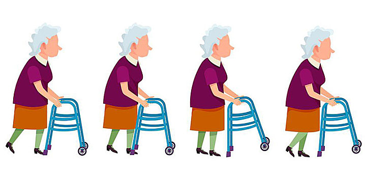 祖母,移动,矢量,彩色,插画,隔绝,白色背景,老人,女人,损伤,病患,退休,人