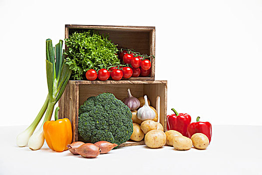 木头,板条箱,新鲜,蔬菜