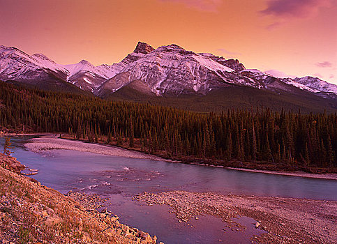 日落,上方,漩涡,萨斯喀彻温,河,艾伯塔省,加拿大