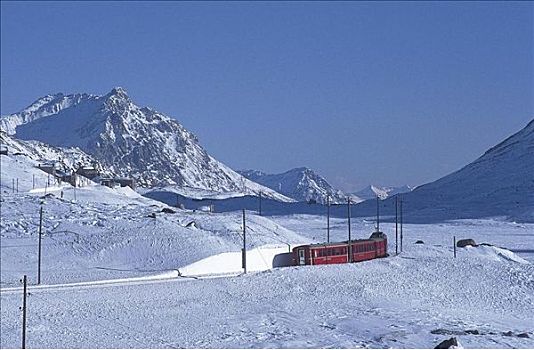 铁路,冬天,雪,格劳宾登州,瑞士,欧洲