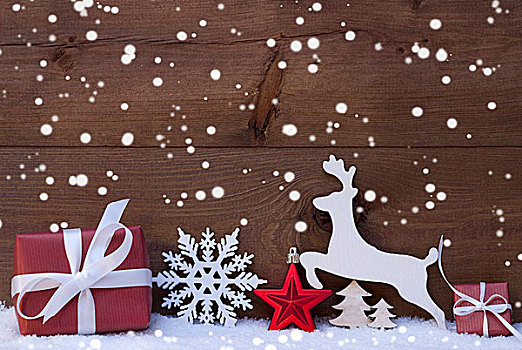 红色,圣诞装饰,雪,雪花,驯鹿,礼物