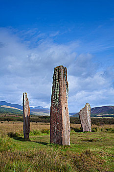 史前,巨石阵,荒野,秋天,阿兰岛,北爱尔郡,苏格兰