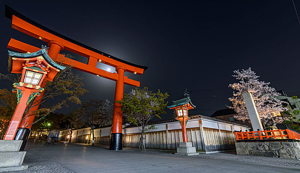 红色,大门,夜晚,京都,日本