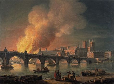 桥,燃烧,议会大厦,艺术家