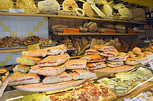 三明治,糕点店,窗格,比萨饼,佛罗伦萨,托斯卡纳,意大利,欧洲