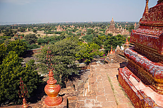 高,角度,风景,庙宇,蒲甘,缅甸