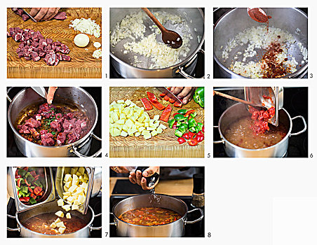 菜炖牛肉汤,土豆,红色,青椒