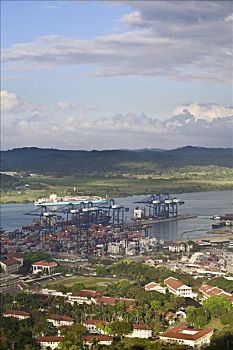 巴拿马,货船,巴拿马运河,靠近,巴尔博亚,港口