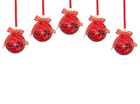 红色,圣诞节,彩球,丝带,蝴蝶结,隔绝,白色背景