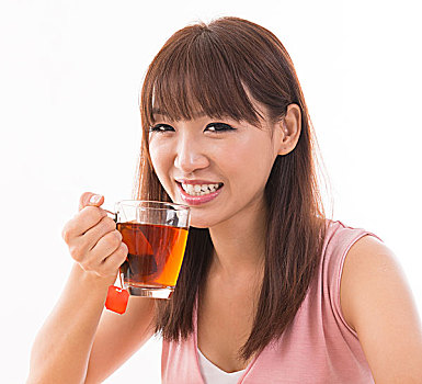 亚洲女性,喝,茶