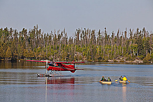 独木舟浆手,水上飞机,省立公园,安大略省,加拿大