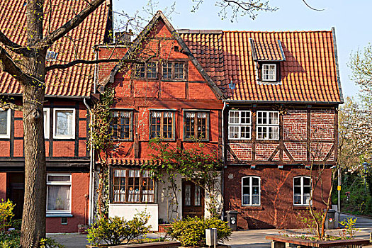 半木结构房屋,吕内堡,下萨克森,德国,欧洲
