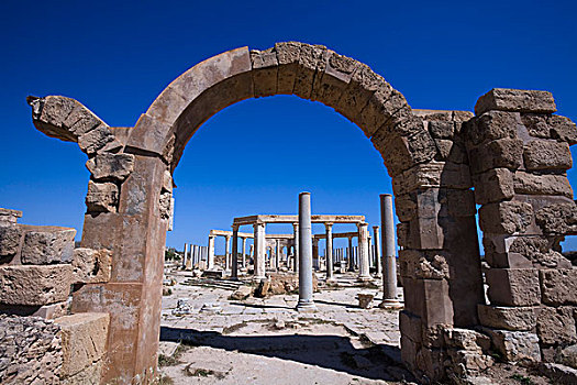 遗址,大门,古老,市场,莱普蒂斯马格纳,利比亚